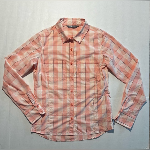 The North Face Long Sleeve Sunblocker Button Shirt Coral Plaid Pockets Women’s S - Picture 2 of 13